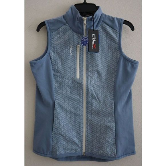 RLX x Ralph Lauren Women's Sz Large Blue Chevron Print RLX Full Zip Vest $178 - Picture 1 of 12
